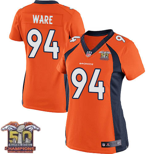 Women's Elite DeMarcus Ware Super Bowl 50 Champions Nike Jersey Orange Home - #94 NFL Denver Broncos